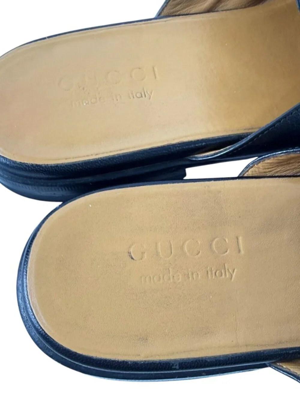 GUCCI Princetown Marmont Black Leather Men's Slides 9 - 9.5US Made in Italy